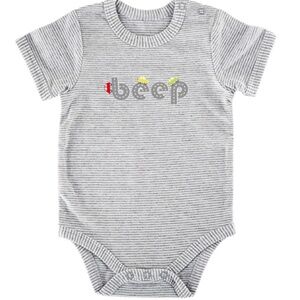 STEPHAN BABY: Infant Gray Stripe CAR BEEP Bodysuit Snap Suit 0-3mo